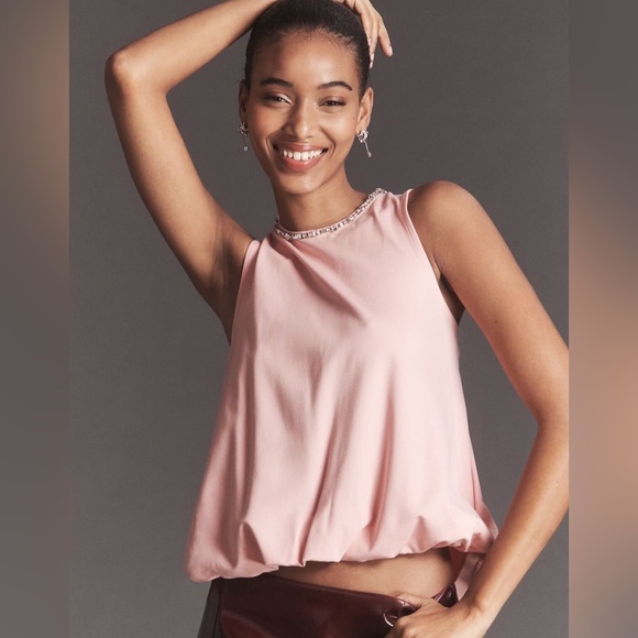 Maeve Tops - Maeve Pink Jeweled-Neck Sleeveless Top